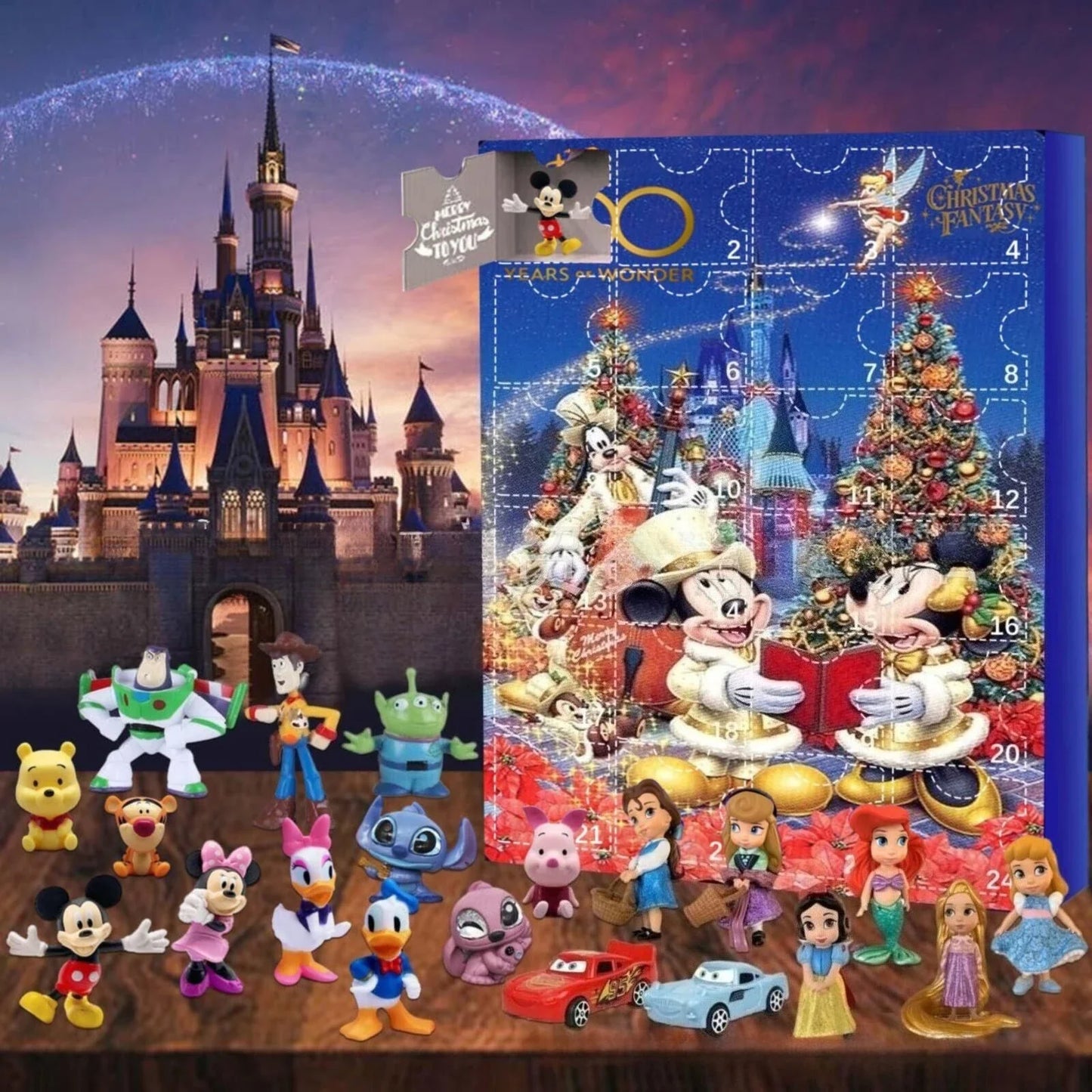 MINISO Stitch Adventskalender, Cartoon-Puppe, Weihnachtsatmosphäre, Dekorative Geschenke, Neujahr, 24 Tage, Countdown, Überraschung, Blindbox