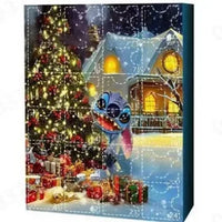 MINISO Stitch Adventskalender, Cartoon-Puppe, Weihnachtsatmosphäre, Dekorative Geschenke, Neujahr, 24 Tage, Countdown, Überraschung, Blindbox
