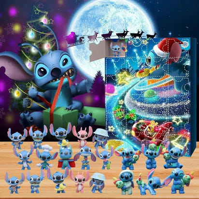 MINISO Stitch Adventskalender, Cartoon-Puppe, Weihnachtsatmosphäre, Dekorative Geschenke, Neujahr, 24 Tage, Countdown, Überraschung, Blindbox