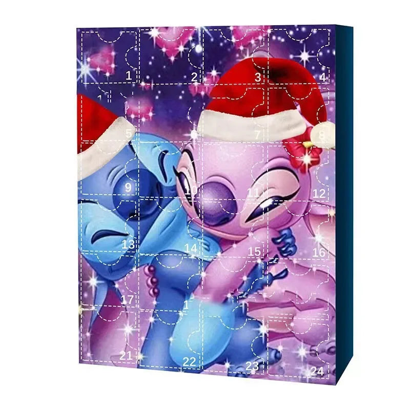 MINISO Stitch Adventskalender, Cartoon-Puppe, Weihnachtsatmosphäre, Dekorative Geschenke, Neujahr, 24 Tage, Countdown, Überraschung, Blindbox
